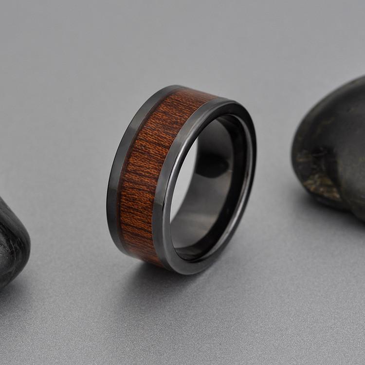 Titanium Steel Wooden Grain Ring With Resin Coating For Men And Women Fashion Jewelry