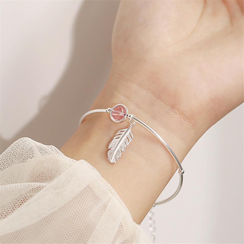 Fashion Crystal Round Bead Feather Charm Bracelet &Bangles Adjustable Braclets For Women Wedding Jewelry Sl261