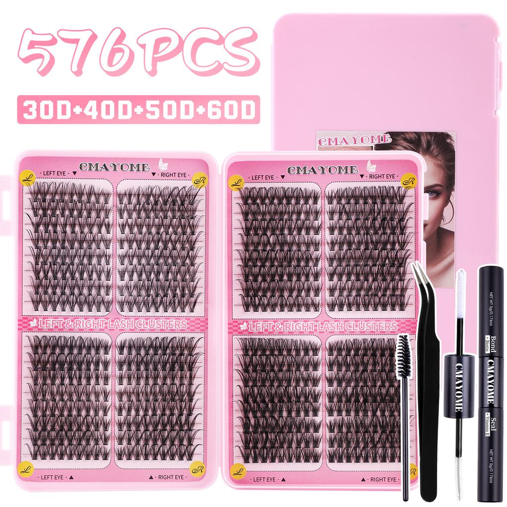 576 Clusters Of Single-Cluster False Eyelashes 8-16Mmdiy Segmented Natural Dense D-Curve Self-Grafting