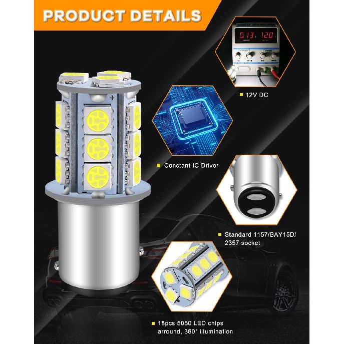 Qoope 1157 LED Bulb White 2357 2057 BAY15D 7528 LED Bulbs Replacement For Brake Tail Backup Reverse Lights, Turn Signal Bulb, RV Camper Trailer 5Th