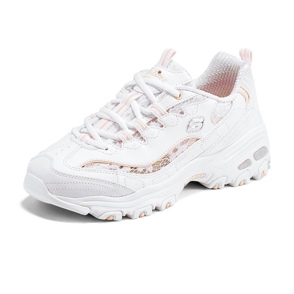 Skechers D'Lites 1.0 Textile, Synthetic Leather Abrasion Resistant Low Top Casual Shoes Women's White 150535-WHT