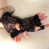 Women Bride Short Gloves Nightclub Hollow Out Lace Gloves Dancing Party Half Finger Gloves Pleated Cuff Decor Mitten
