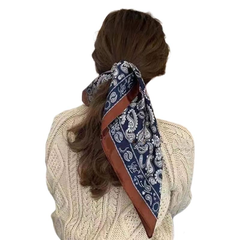 70cm Elegant Head Scarf Square Bandana Shawl Head Wrap for Women with Flower Patterns for Various Occasion Photography