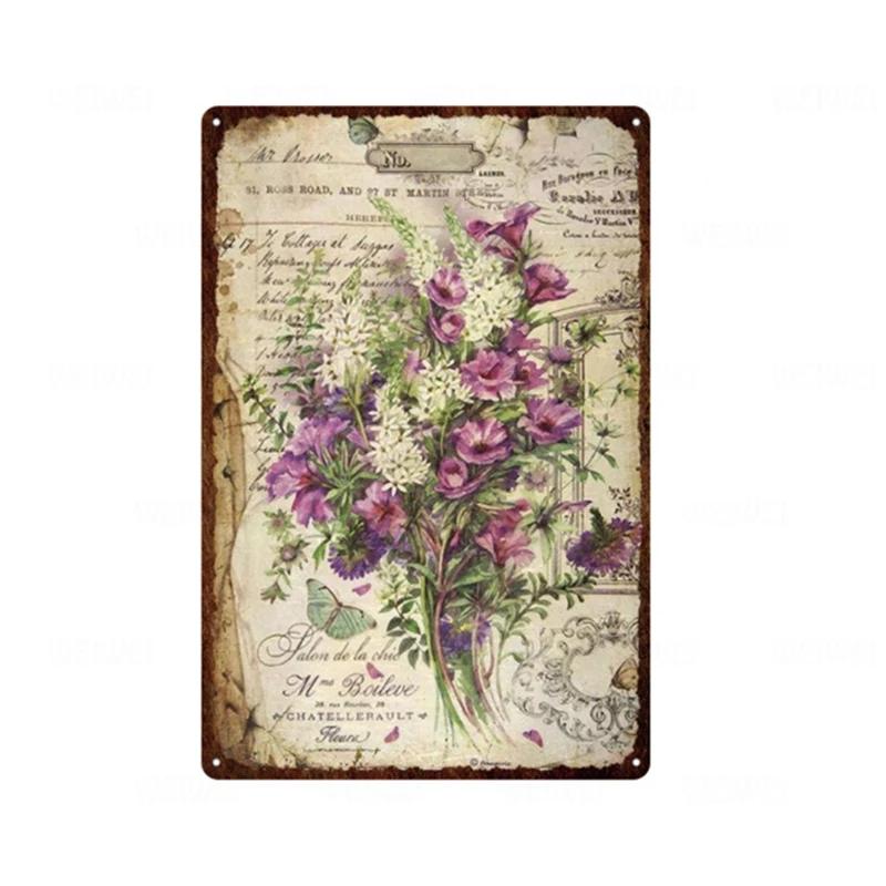 Flower Vintage Shabby Metal Tin Sign Artistic Tin Painting Indoor Home Living Room Decor Pin Up Man Cave Wall Sticker Tin Plaque