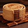 6Pcs/ Drink Coasters Set for Kungfu Tea Accessories Round Tableware Placemat Dish Mat Rattan Weave Cup Mat Pad