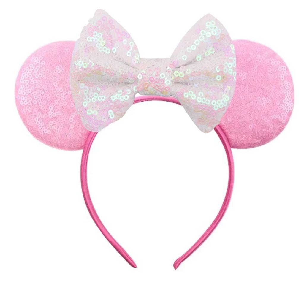 Mouse Ears Headband For Girls Adults 5'' Sparkly Sequin Bow Hairband Festival Party Travel DIY Hair Accessories