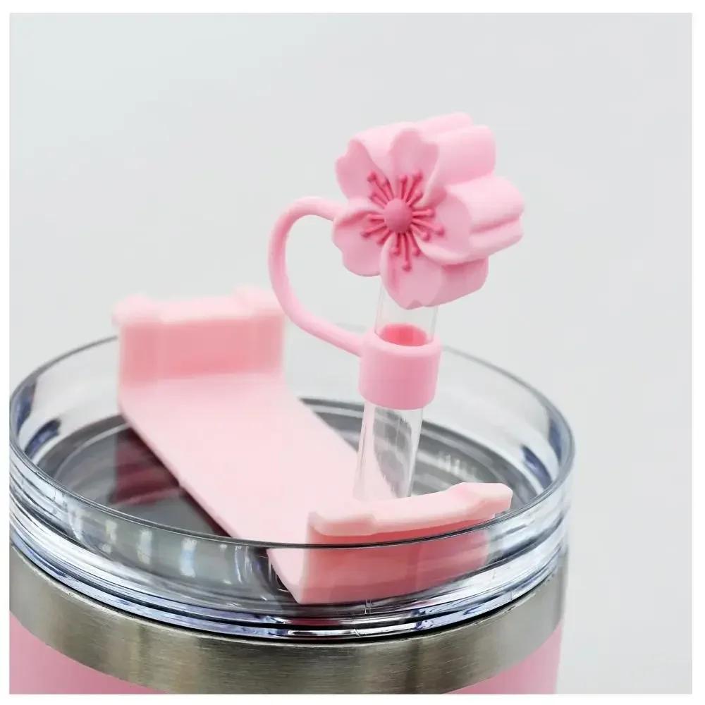 2pcs Reusable Begonia Flower Straw Cover Cap 8mm Silicone Straw Tips Lids Kitchen Tool Straw Accessories Dust Covers Cup Cover