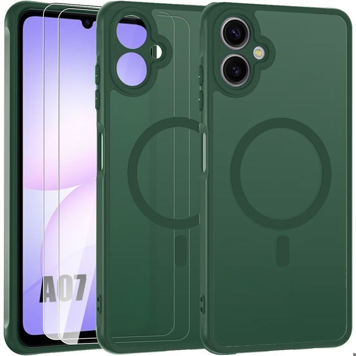 Coque de Protection - BOOLING - pour Samsung Galaxy A07 - Vert Nuit - Antichoc - 2 Verres Trempés