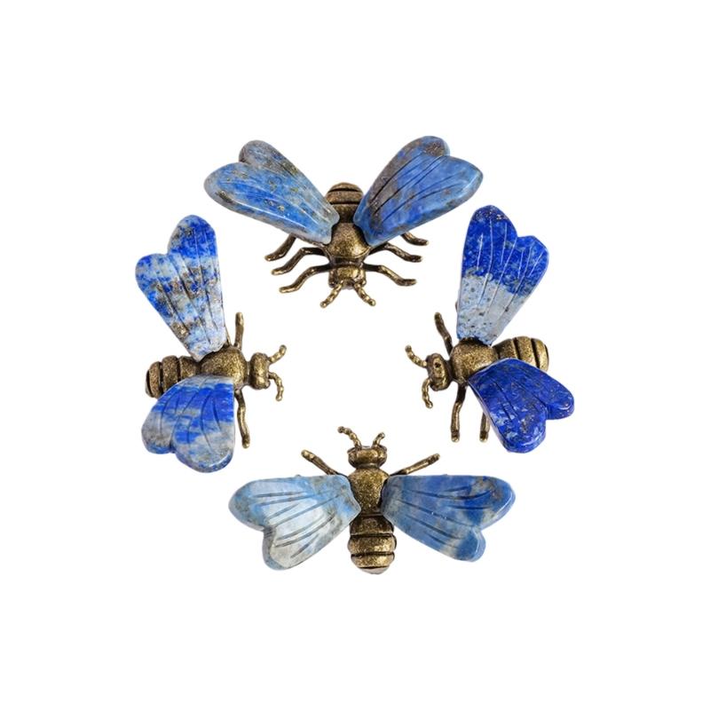 Bees Figurines Metal Crystal Animal Insect Statue Fengshui Sculpture Decorative Collectibles Ornament for Home Decors