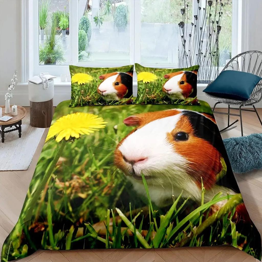 Guinea Pig Duvet Cover Set King Size Cute Guinea Pig Comforter Cover Rodent Breeds Bedspread Cover Animal Print Bedding Sets