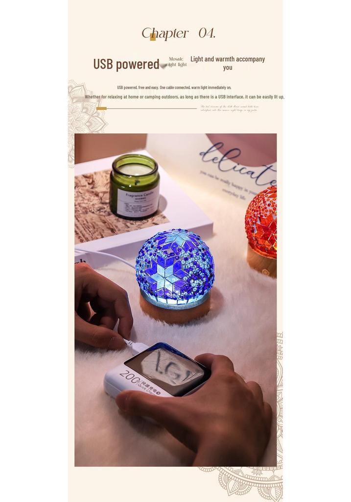 Bohemian LED Night Light - USB Rechargeable Moroccan Glass Lamp