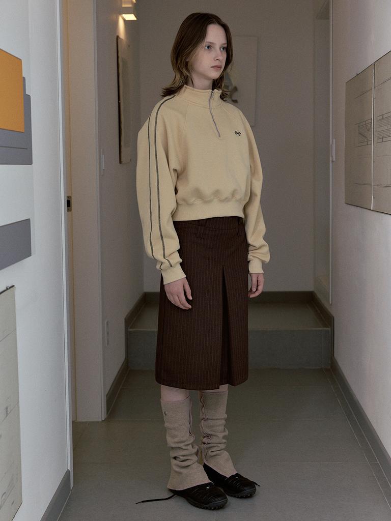 Sinun Semi Low Rise Stripe Midi Skirt (Brown)