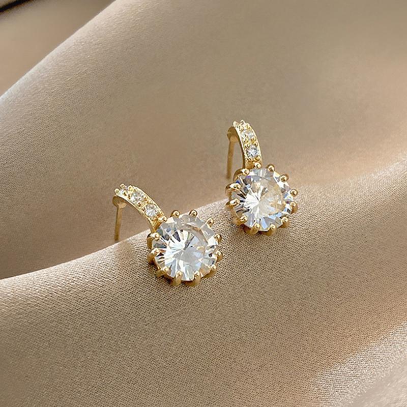 Fashion Fine Sparkle Zircon C Shape Crystal Earrings For Women Korean Temperament Accessories Wedding Jewelry Girls Gift