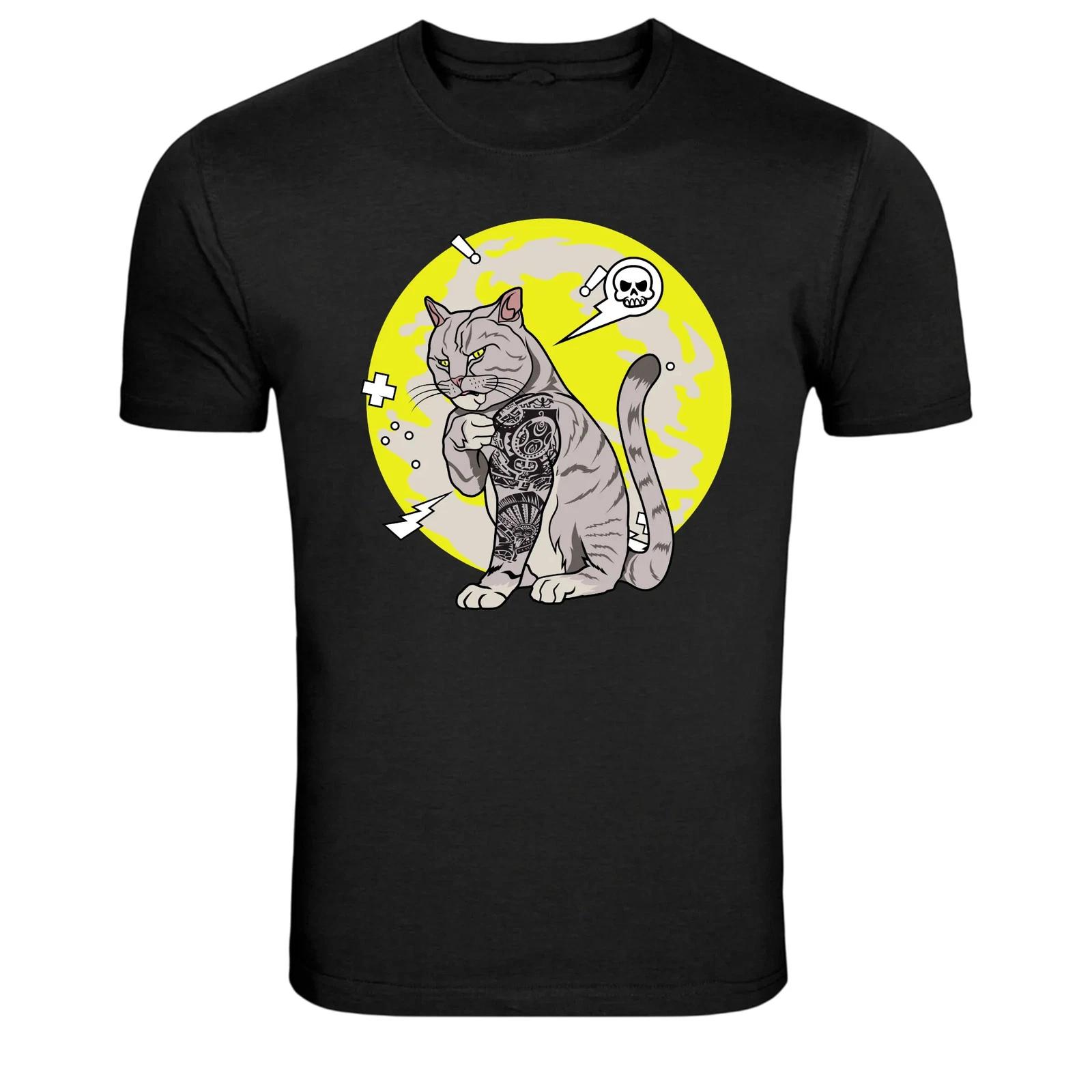Tattoo Cat Attitude Street Style Graphic T-Shirt M