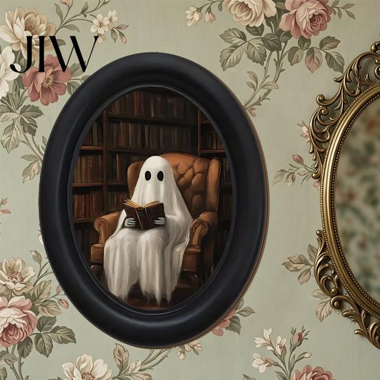 Unique Housewarming Gifts Halloween Wooden Door Hanging Sign, Oval Gothic Black Cat Ghost Wall Plaque, Retro Decoration Waterproof Decor Art
