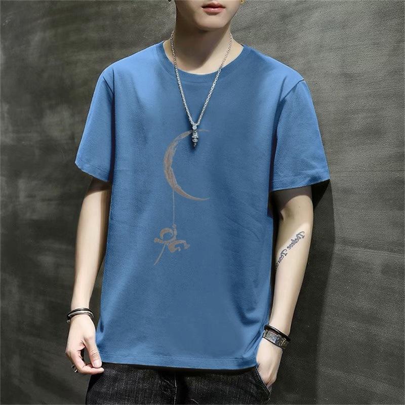 Men'S Short-Sleeved T-Shirt New Summer Trend Korean Version Loose Bottoming Shirt Clothes T-Shirt Large Size Teen