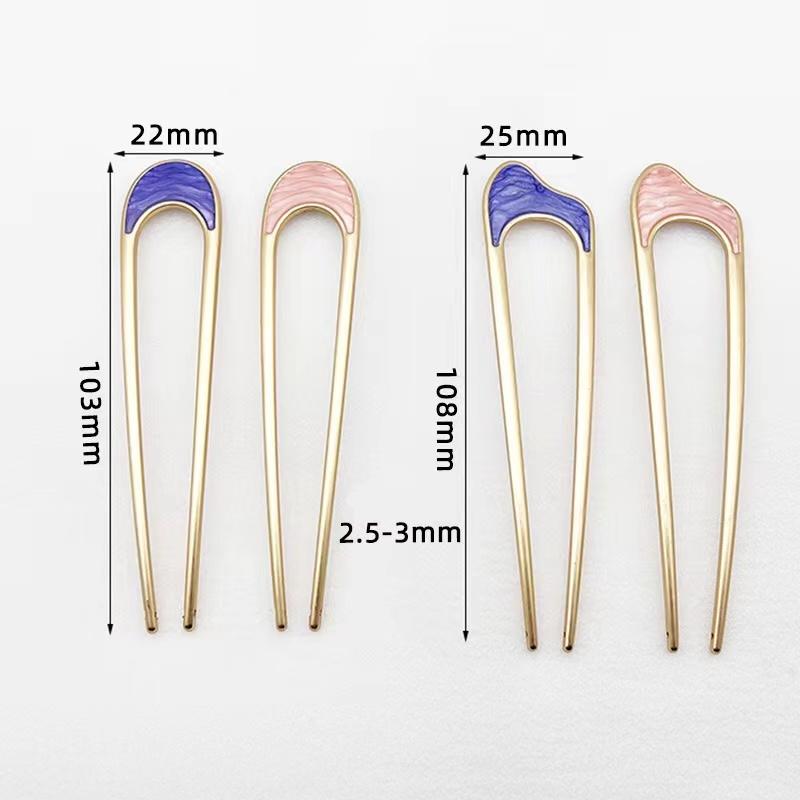 Haarnadeln in U-Form aus Metall, einfache Haarstäbe für Frauen und Mädchen, Silber/Gold, Muschel, Emaille, Haarnadel, Legierung, Haarspange, Kopfbedeckung, Haar-Accessoires