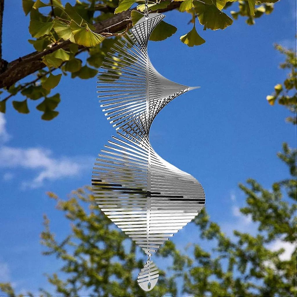 Wind Spinner, 3D Stainless Steel Metal Hanging Spinner Spiral Wind Chime Rotating Wind Sculptures Tree Pendant Sun Catcher For Indoor Outdoor Patio La
