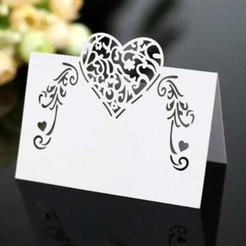 20/50PCS/Bag Pink/Purple Heart Shape Place Cards Wedding Name Cards for Party Table Decoration Wedding Decor Accessories