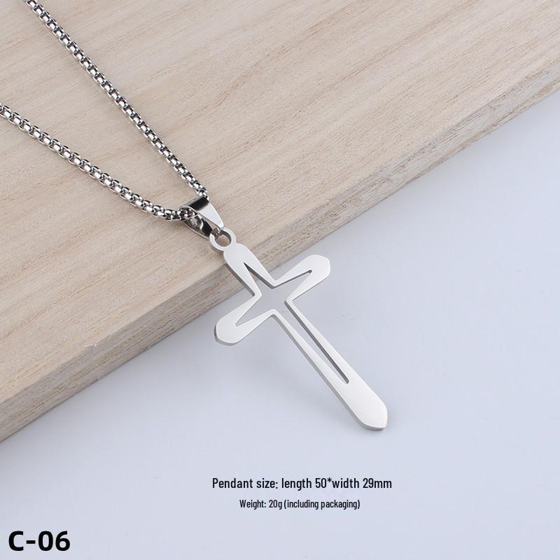 Colier Unisex cu Pandantiv Cruce Stil Hip-Hop - Accesoriu Bijuterie din Oțel Inoxidabil