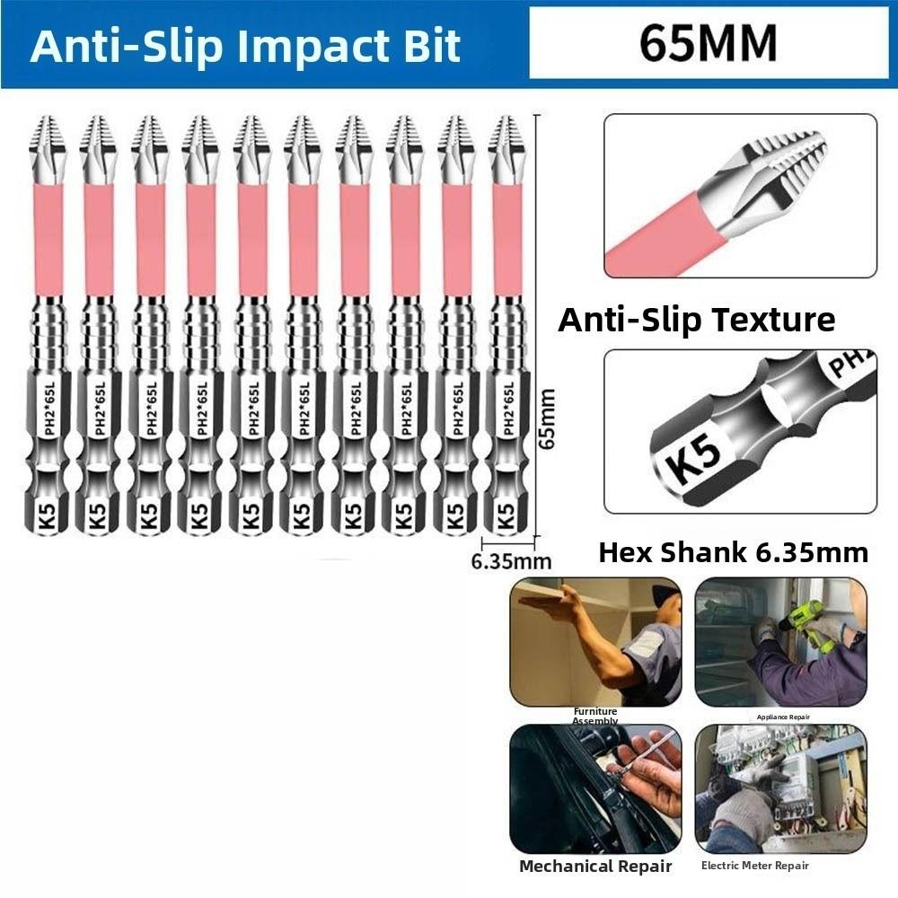 6/10pcs Impact Resistant Batch Head Anti-Slip Ph2 Screwdriver Bit  For Electric Screwdriver