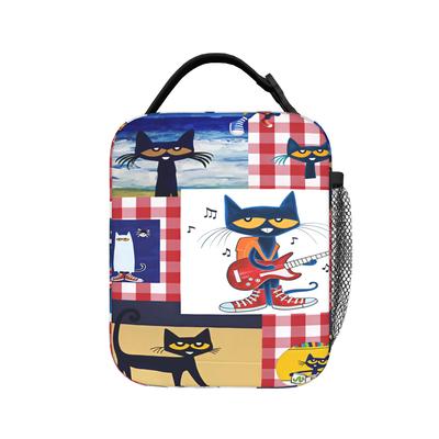 P-Pete The Cat Lunch Bag  Portable Zipper Lunch Box Child Office Graphic Design Cooler Bag Vintage Oxford Thermal Tote Handbags