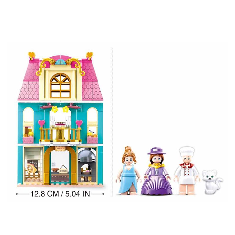 Sluban Village Princess Friends Pizza Shop Restaurant Building Blocks Kit Bricks Classic Model Kids Girl Toys For Children Gift
