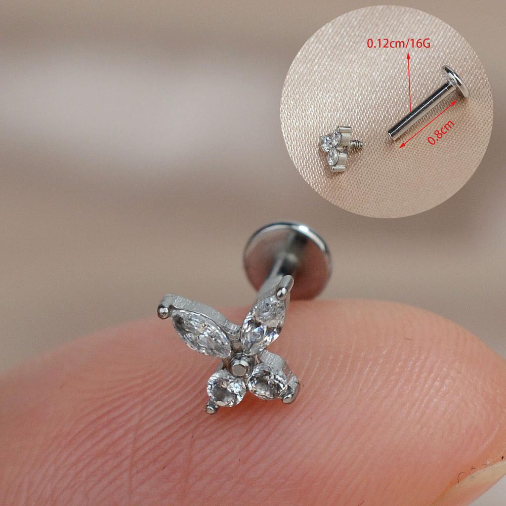 1PC Titanium Stainless Steel Earrings Tiny Butterfly Leaf Flat Rook Lobe Cartilage Snug Helix Couch Tragus Labre Piercing 16G