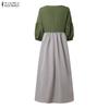 ZANZEA Lässiges, langes Kleid mit V-Ausschnitt und 3/4-Ärmeln für Damen