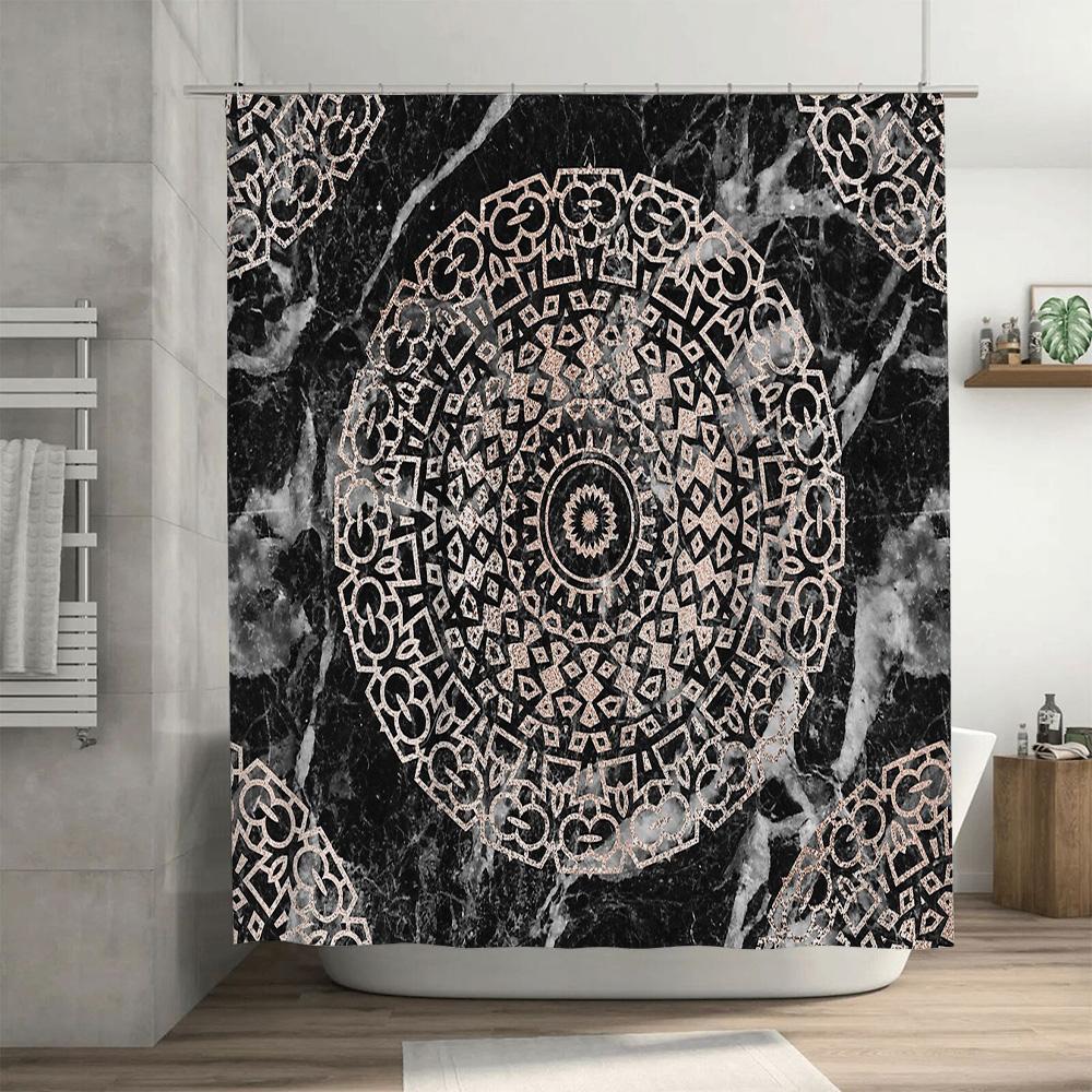 Boho Shower Curtain Mandala Pattern Nature Inspired Bathroom Decor Tropical Floral Abstract Art Modern Farmhouse Home Textile
