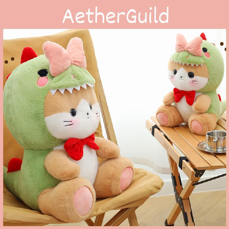 Plush Toy Cat Dinosaur Doll Stuffed Animal Cartoon Bow Soft Toy Home Gift Decor