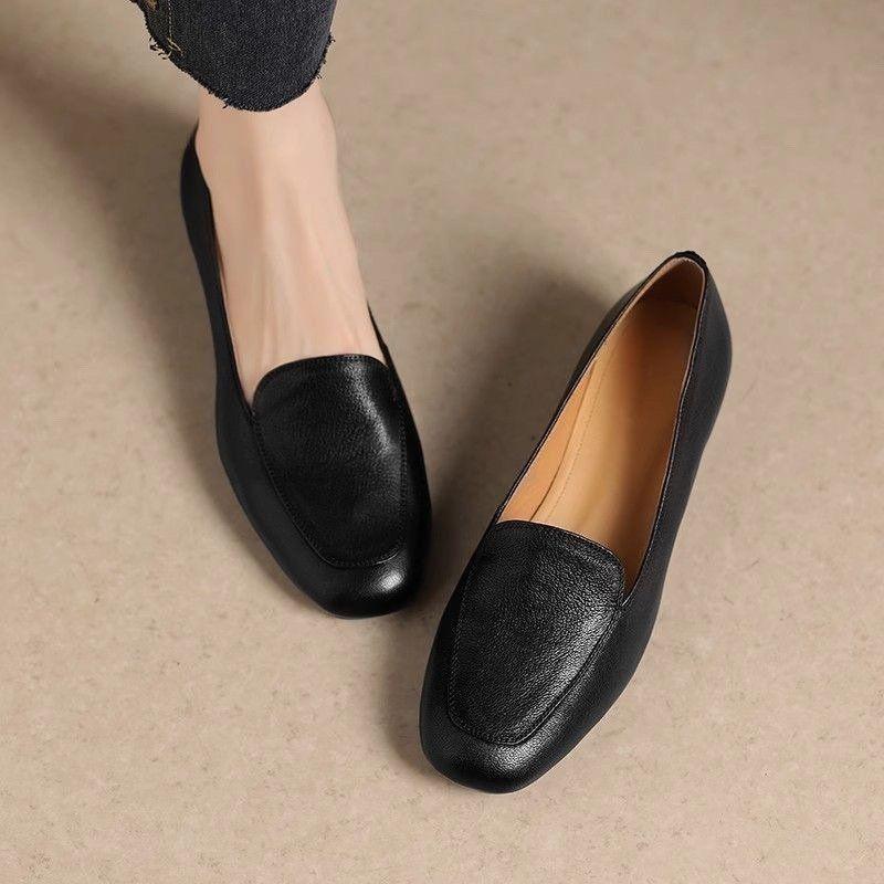 

Ретро женские туфли на толстом каблуке и маленькие кожаные туфли из мягкой кожи, весенне-осенние новые туфли-лодочки на низком каблуке 38 чёрный