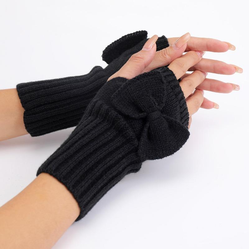 Botvotee Bow Arm Warmers Y2k Accessories Sleeves for Women Burgundy Sleeves Warm Winter Knit Soft Arm Guard Fingerless Gloves