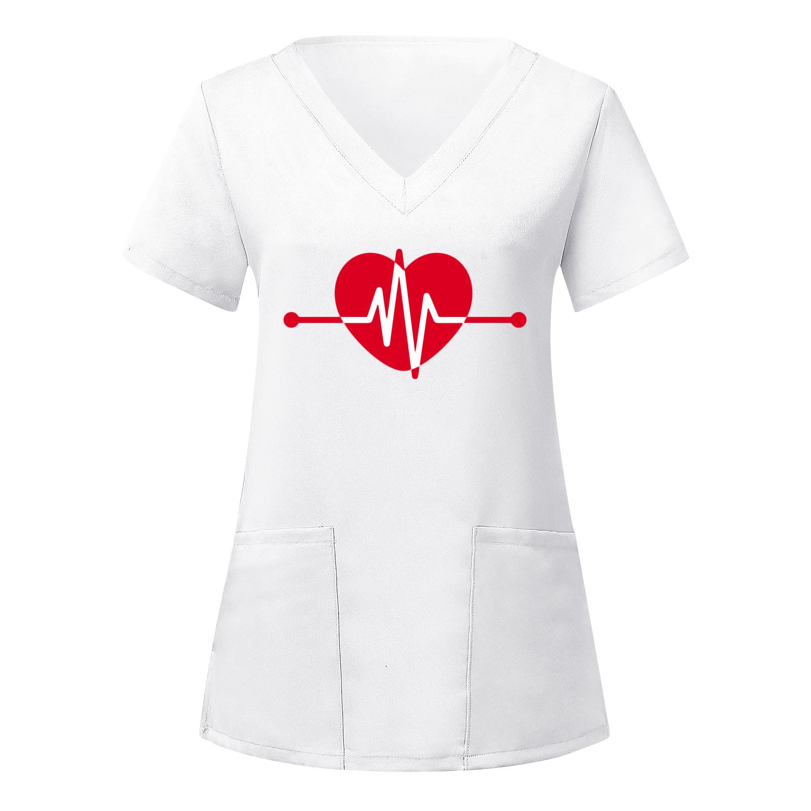 

Європейська та американська футболка з V-подібним вирізом з принтом для медсестри/доглядальниці, з великою кишенею, футболка з коротким рукавом для жінок XL