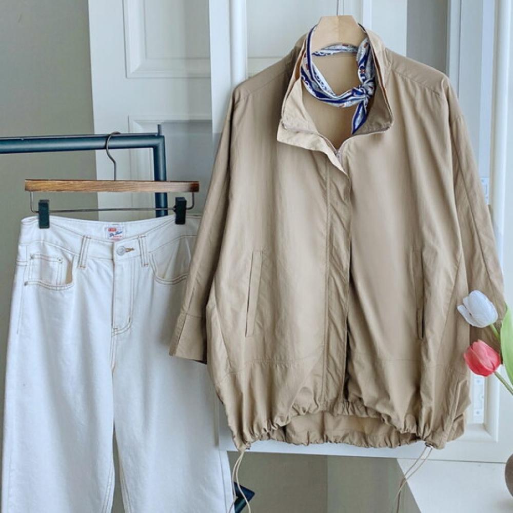 Shop Women Loose Fit Spring Jacket 7 Sleeve Daily Zip Up Dgb Wjp 4343 Beige