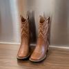 Cowhide version~ 2025 new embroidered long knight boots square head thick heel boots autumn leather western cowboy boots women