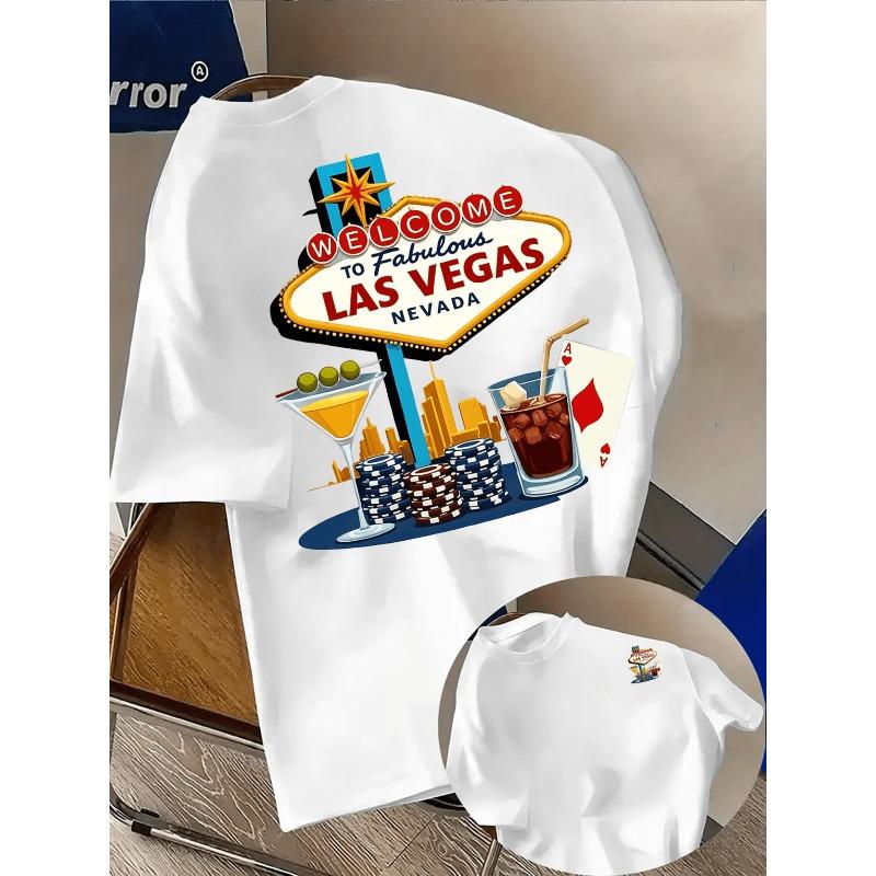 European Sizes Men's Las Vegas Graphic T-Shirt - Vintage Hip-Hop Style, Soft and Breathable, Round Neck, Short Sleeve Summer Shirt
