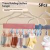 5Pcs Portable Coat Hanger Travel Foldable Fabric Hanger With Clips Multi Clothespin Drying Rack For Socks Towel Bathroom Balcony