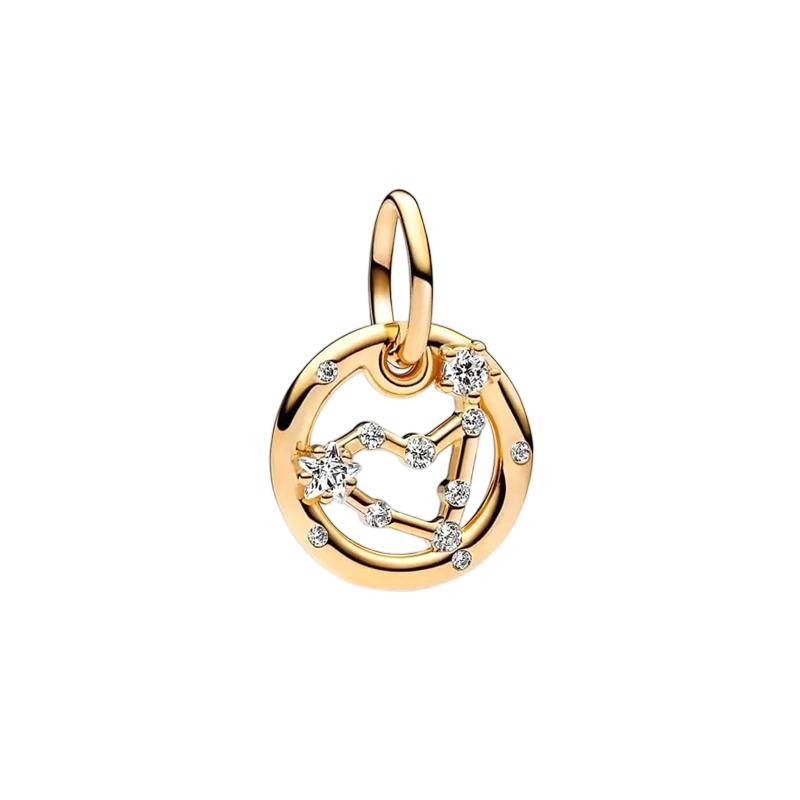 Sparking Gold Plated 12 Zodiac Signs Charm Beads Dangle Fit Original Copper Bracelet Necklace Beads For Diy Jewelry Women Gift