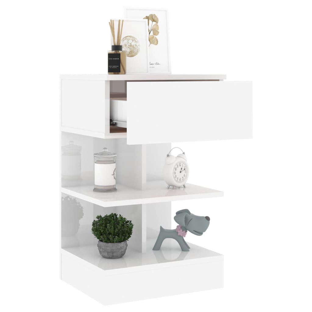 Nightstand High Gloss White 40 X 35 X 65 Cm Particleboard