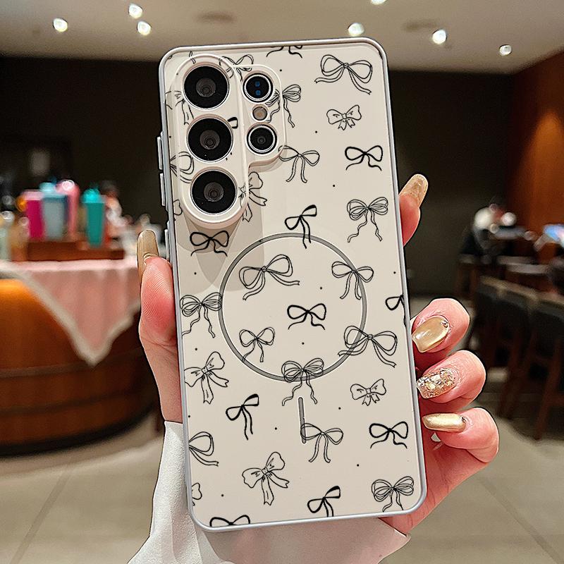 Bowknots Print Phone Case For Samsung S26 Ultra S25 Edge S24 Plus S23 FE A15 A16 A17 A35 A36 A37 A54 A55 A56 A57 5G Hybrid TPU+PC Magnetic Matte Cover