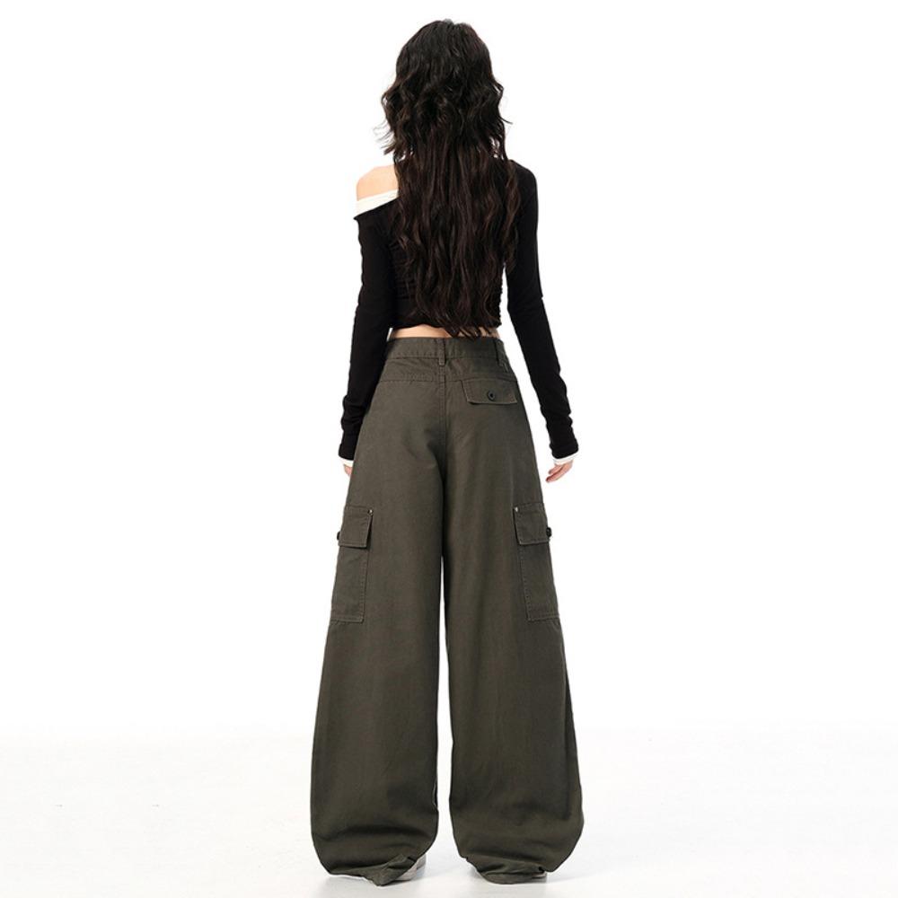 Damen High Waist Cargo-Hose Locker Weiter Bein Lässige Hose Mehrere Taschen Streetwear Baggy Hosen