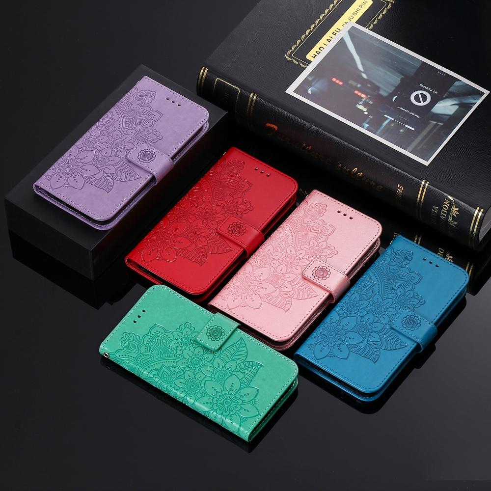 Magnetic Leather Wallet Flip Case for Samsung Galaxy S26 S25 S24 S23 S22 S21 Ultra Edge Plus FE | Embossed Flower | Premium Case