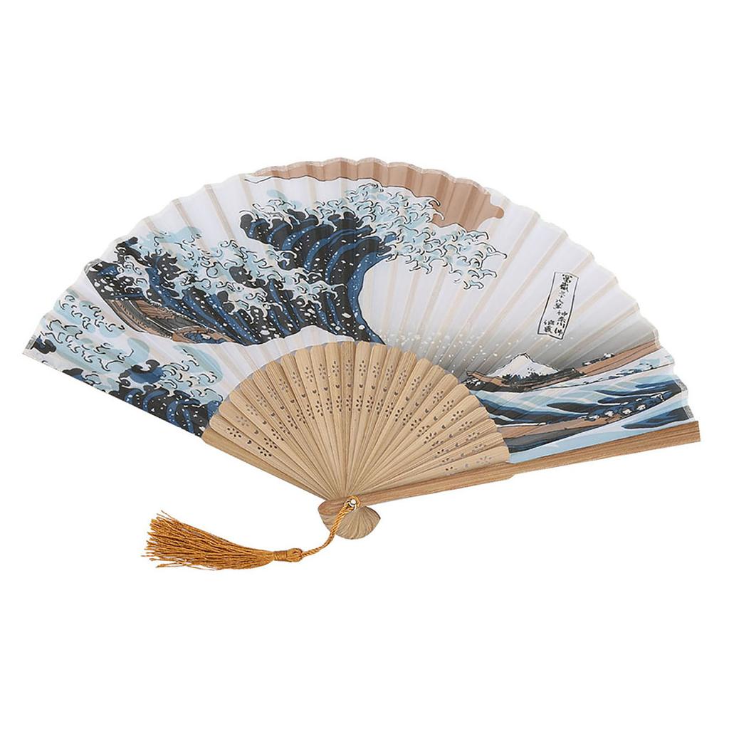 Elegant Janpanese Style Painted Waves Retro Bamboo Folding Fan Home Office Decoration(#1)