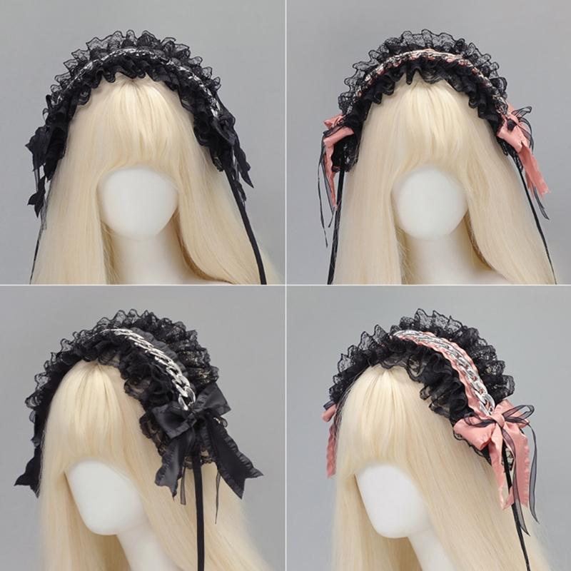 Gothic Punk Sweet Hairband Hair Band With Adjustable Band And Bowknot Design For Cosplay Stage Performances