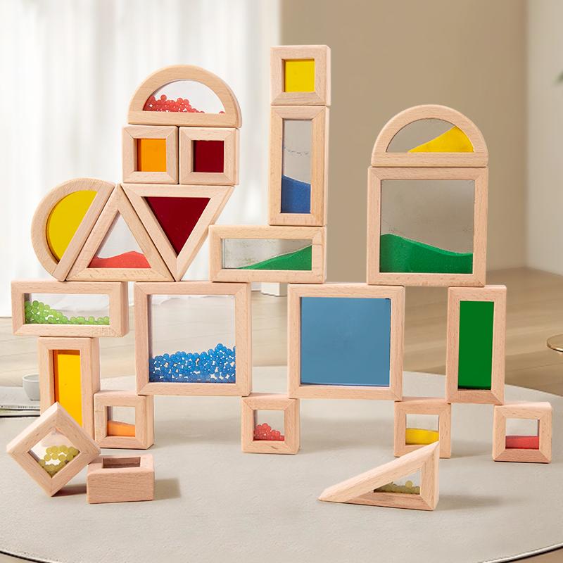 Sensorisches Holzbaustein-Set Acryl Regenbogen Bau-Spielzeug Geeignet Für Kinder-STEM-Lernen Geschenk Regenbogen Stapelbaustein-Spiel