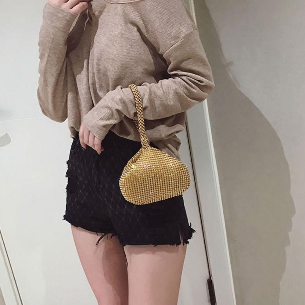 Sparkling Glitter Imitation Rhinestone Clutch Triangle Design Women Handbag  Evening Party