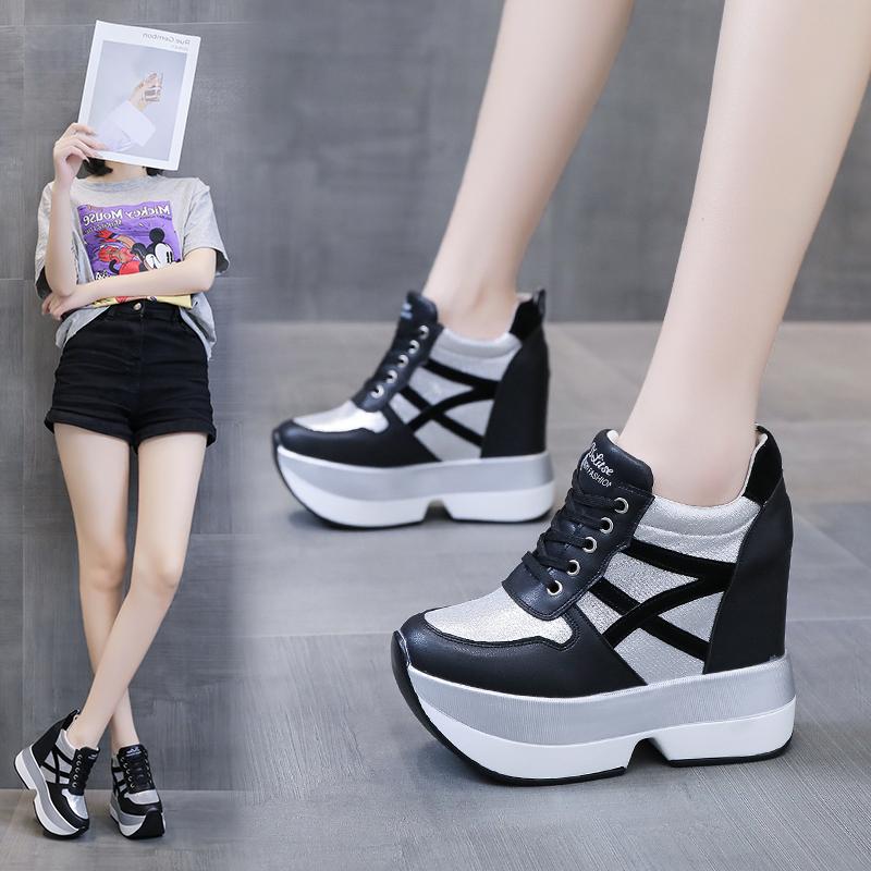 Fashion Autumn Women High Platform Shoes Height Increasing Casual Shoes 12 CM Thick Sole Trainers Breathable Shoes Women Sneakers