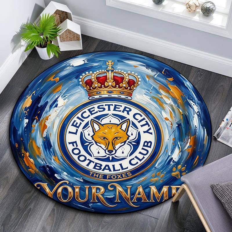 Custom Name Leicester City Round Area Rug,Carpet Rug for Living Room Bedroom Sofa Playroom Decor,Non-slip Floor Mat