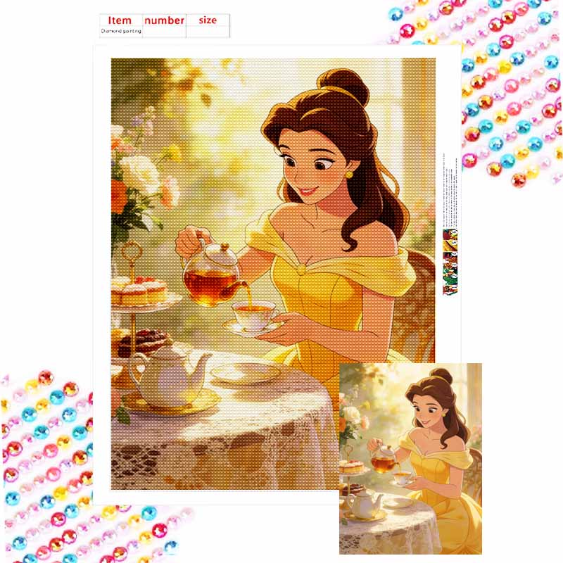 disney belle princess afternoon tea diamond painting full diamond art kit handmade diy home decoration gift Round 20x30cm